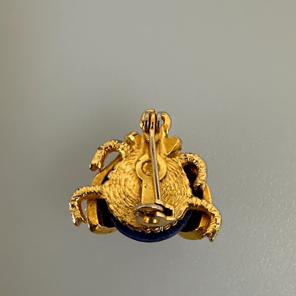 Gold-Tone Pearl & Lapis Stone Ladybug Brooch - Designer Style - Picture 2 of 5